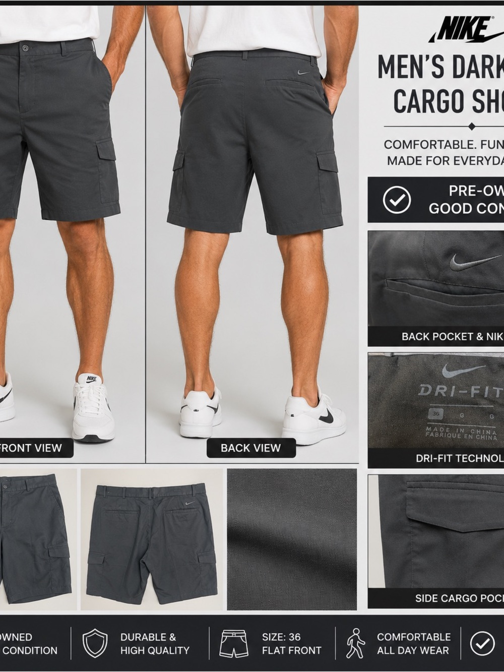 Nike Men's Dark Gray Cargo Shorts